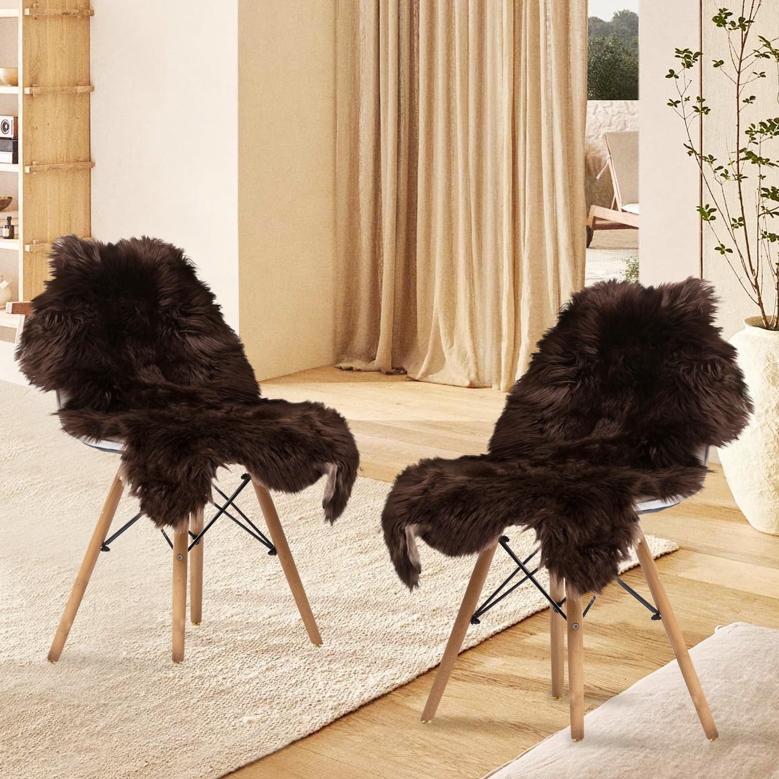 HYSEAS Faux Sheepskin Fur Area Rug Brown, 2x3 Feet, 2 Pack, Fluffy Soft Fuzzy Plush Shaggy Carpet Throw Rug for Indoor Floor, Sofa, Chair, Bedroom, Living Room, Home Decoration