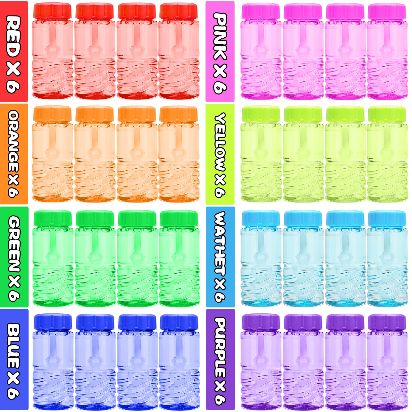 48 Pack Bubble Bottle with Wand Attached to the Cap (8 Colors), Bubbles Bulk Set for Kids Party Favors, Blower Bubbles Refill Toy for Toddler Summer Outside, Birthday Gift, Goody Bag Stuffers Supplies