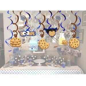 Cookies Milk Birthday Decorations Hanging Swirls, Cookie Happy Birthday Monsters Party Supplies Baby Shower for Kids (24 CT)