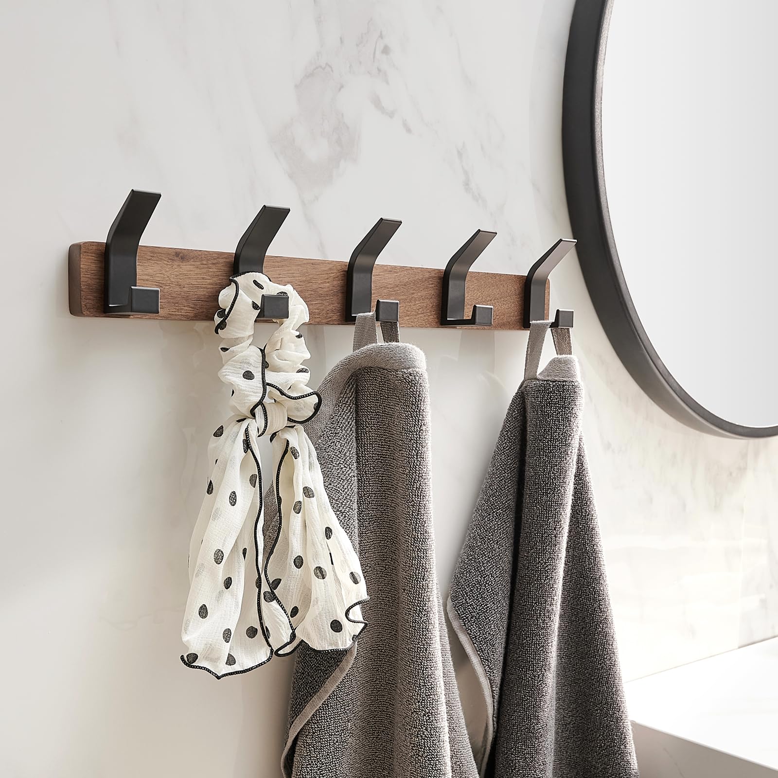 AODORAN Coat Rack Wall Mount Coat Hooks - Wooden Black Coat Rack with 4 Hooks Aluminum Wall Hooks for Hanging Coat Hat Bag Towel Hanger Rustproof Coat Holder 15.7 Inches