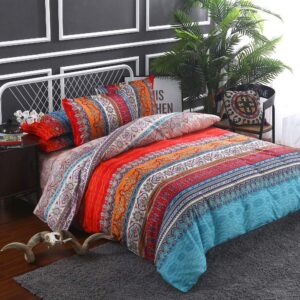 Bohemian Duvet Cover Queen, Microfiber Bohemian Bedding Sets, 3 Pieces Boho Duvet Cover for All Seasons, 1 Duvet Cover and 2 Pillowcases with Zipper Closure, Breathable Easy Care (Bohemian, Queen)