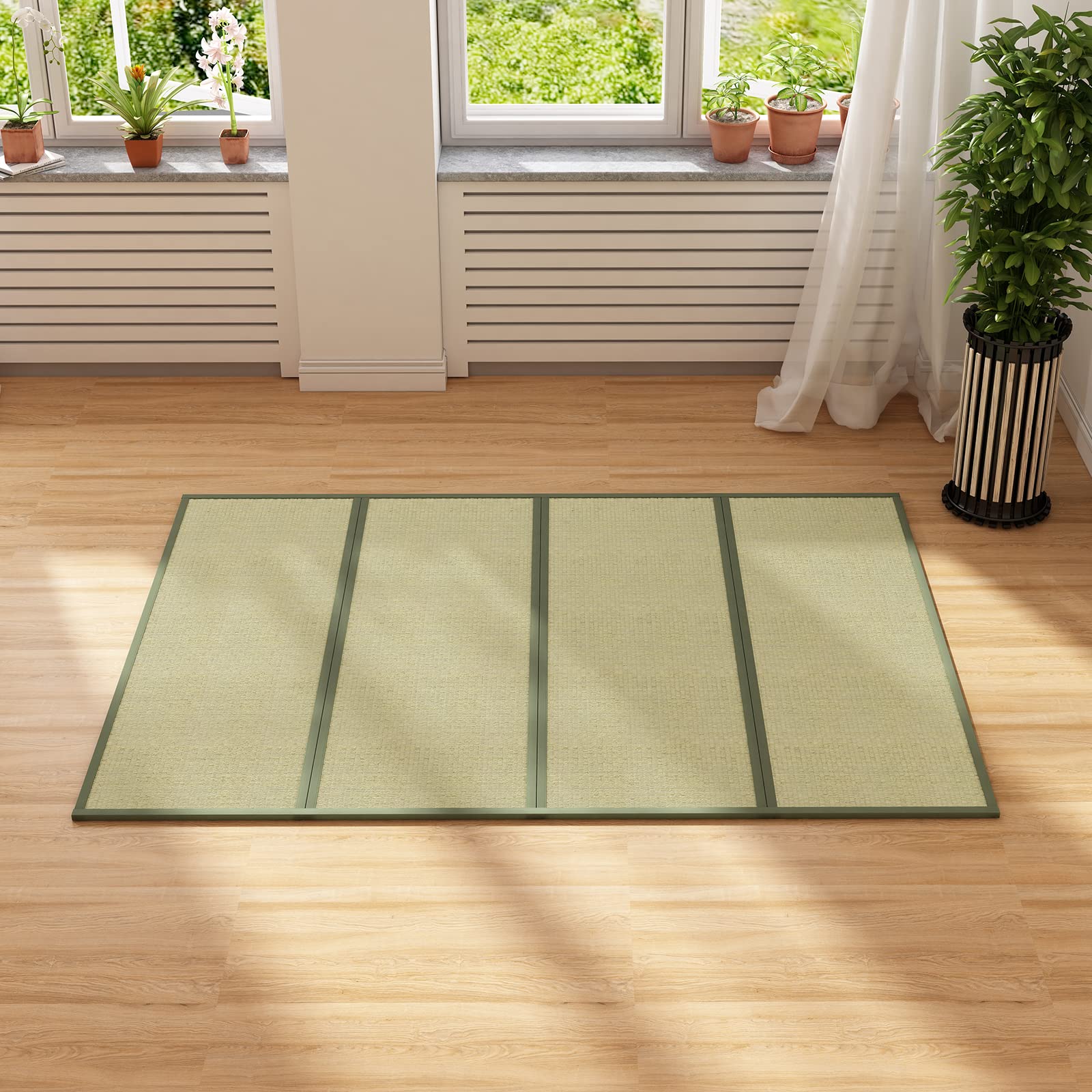 Mjkone Grass Futon Mattress with Natura Fragrance, Folding Floor Bed Suitable for Japanese and Pastoral Style, Cozy Tatami Grass Mat for Living Room-Twin