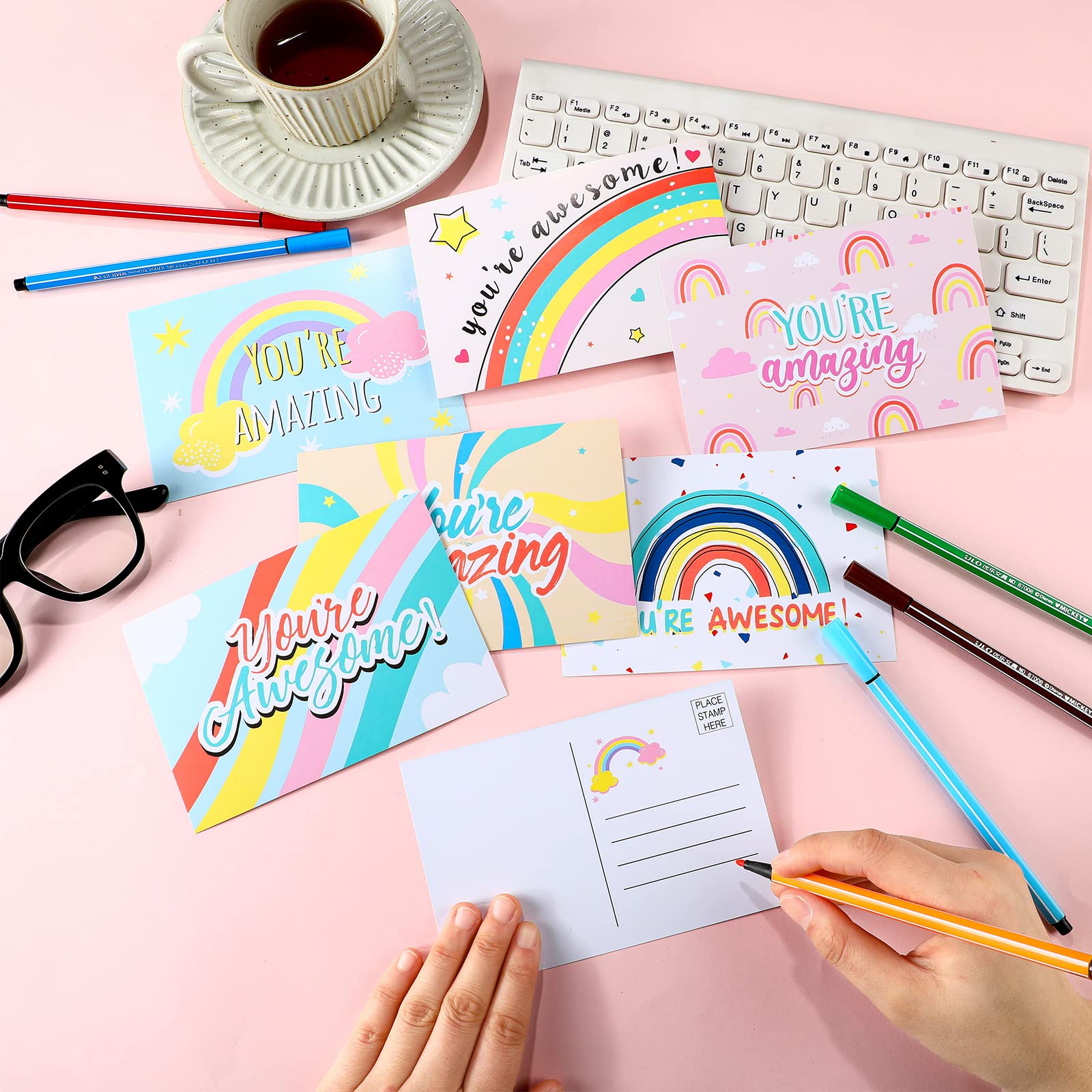 Teling 60 Pcs You are Awesome Cards Postcards 4 x 6 Inches You are Amazing Cards Thanks Employee Appreciation Postcards Certificates for Adults and Teacher Office Supplies