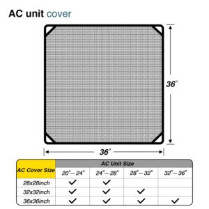 ECOOPTS 36"x36" Air Conditioner Cover AC Unit Top Mesh Cover for Outside Unit with Bungee Cords, Leaf Guard Mesh Air Conditioner Cover