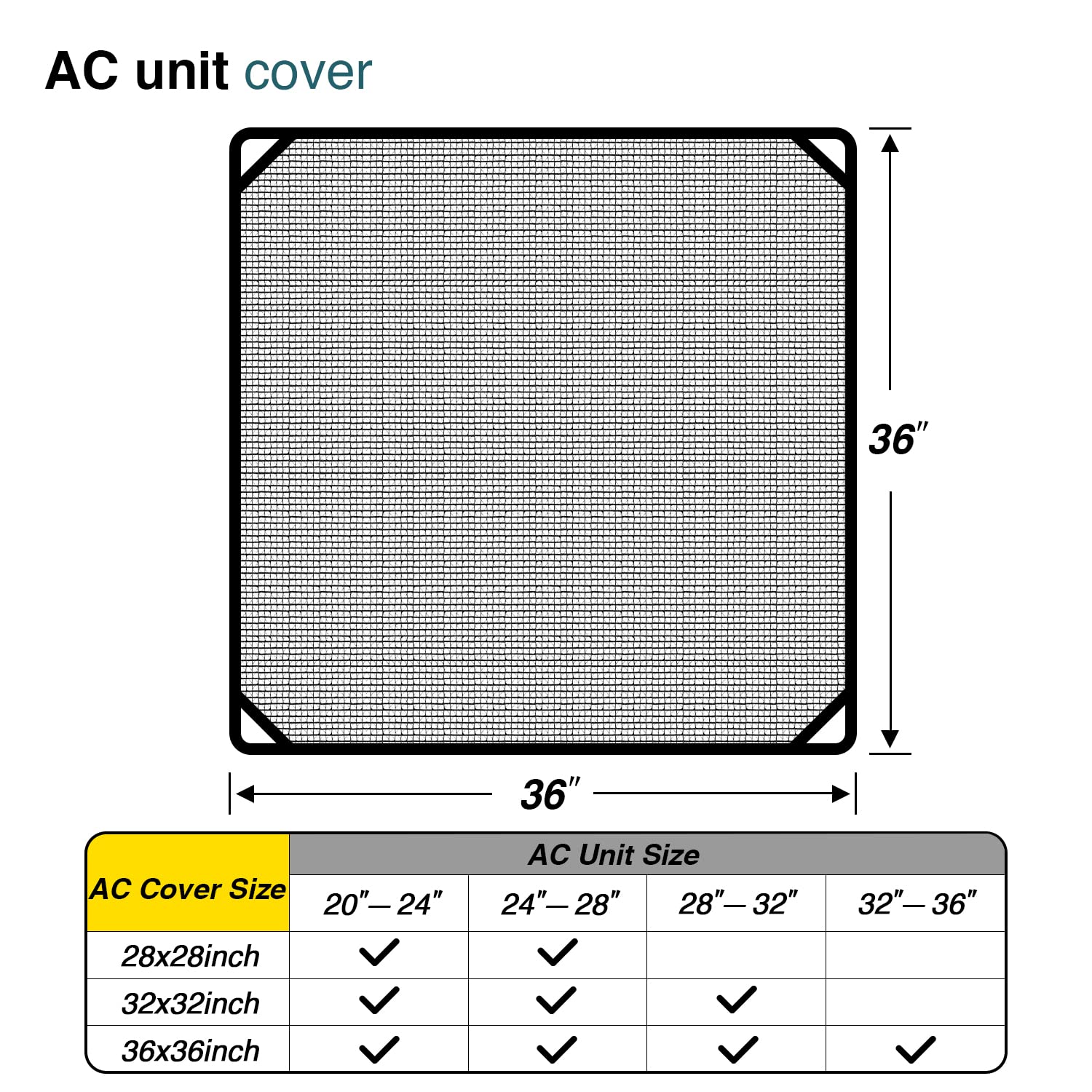 ECOOPTS 36"x36" Air Conditioner Cover AC Unit Top Mesh Cover for Outside Unit with Bungee Cords, Leaf Guard Mesh Air Conditioner Cover