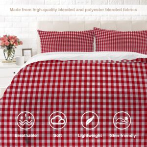 BaoNews Red White Checkered Duvet Cover Set Full Size,3 Pieces Square Red and White Gingham Bedding Set Hotel Quality PolyesterComforter Cover Set with 2 Pillowcases(No Filler)