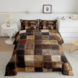 cow fur comforter cover cowhide rustic western wild comforter set animal skin bedding set for children kids boys girls microfiber dark brown duvet set room decor comforter inner fill twin size