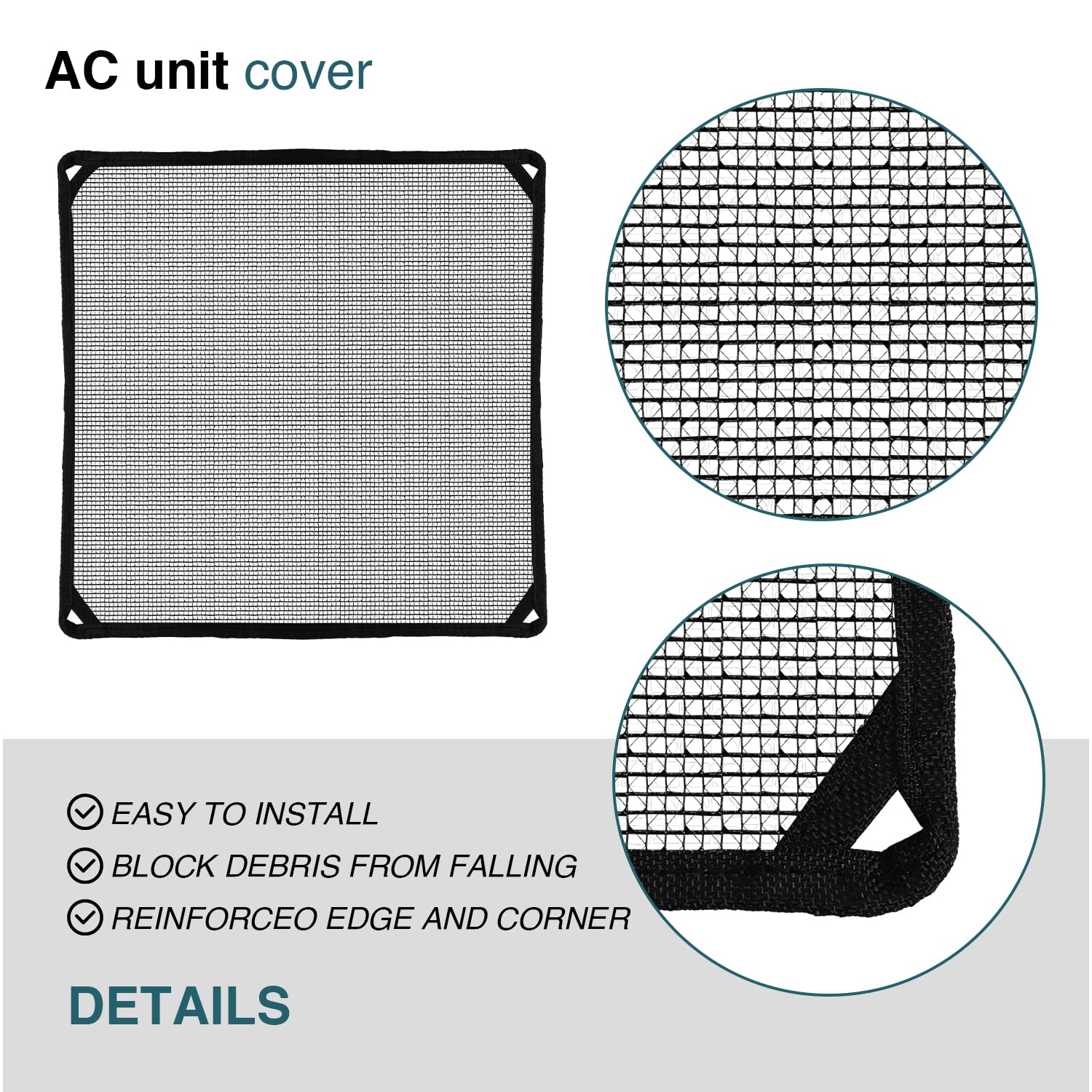 ECOOPTS 36"x36" Air Conditioner Cover AC Unit Top Mesh Cover for Outside Unit with Bungee Cords, Leaf Guard Mesh Air Conditioner Cover