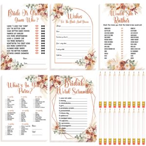 funtery 220 pieces bridal shower games cards bridal shower games supplies including wedding cards and 20 pcs pencils for bride and groom supplies bachelorette party wedding shower party favor (boho)