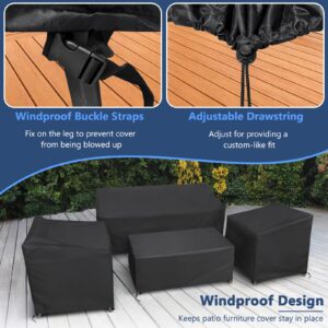 STARTWO Outdoor Furniture Cover Waterproof, 4 Piece Patio Furniture Covers Set, Heavy Duty Lawn Patio Covers for 1xSofa Cover, 2xChair Covers, 1xCoffee Table Cover with Windproof Buckle Strap, Black