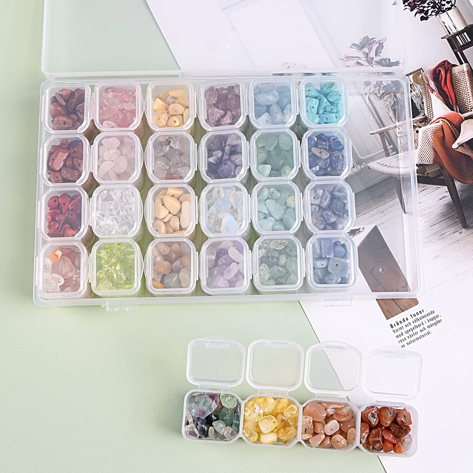 Quefe 224 Slots Diamond Painting Storage Containers Bulk, 8pcs 28 Grids Clear Diamond Painting Accessories and Tools Boxes Bead Organizers Diamond Art Embroidery Storage with Label Stickers