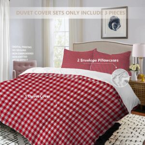 BaoNews Red White Checkered Duvet Cover Set Full Size,3 Pieces Square Red and White Gingham Bedding Set Hotel Quality PolyesterComforter Cover Set with 2 Pillowcases(No Filler)