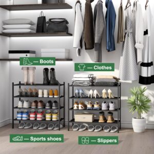 kiplant Shoe Rack for Entryway, Black Bamboo Shoe Rack 4-Tier, Stackable Shoe Organizer for Hallway Closet, Free Standing Shoe Racks for Indoor Outdoor