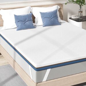 UniPon 2 Inch Gel-Infused Memory Foam Mattress Topper for King Size Bed, Ventilated Bed Foam Topper for Back Pain and Pressure Relief, High-Density Cooling Mattress Pad with Removable & Soft Cover