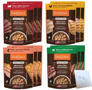 instinct-healthy cravings grain free dog food toppers variety pack - all four flavors: beef, chicken, lamb, and salmon (3oz each, 12 pouches total)