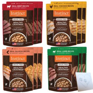 Instinct-Healthy Cravings Grain Free Dog Food Toppers Variety Pack - All Four Flavors: Beef, Chicken, Lamb, and Salmon (3oz Each, 12 Pouches Total)