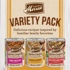 Merrick Kitchen Comforts Wet Dog Food Gravy, Variety Pack Real Meat and Brown Rice Dog Food with Grains - (Pack of 1) 9.5 lb. Cans