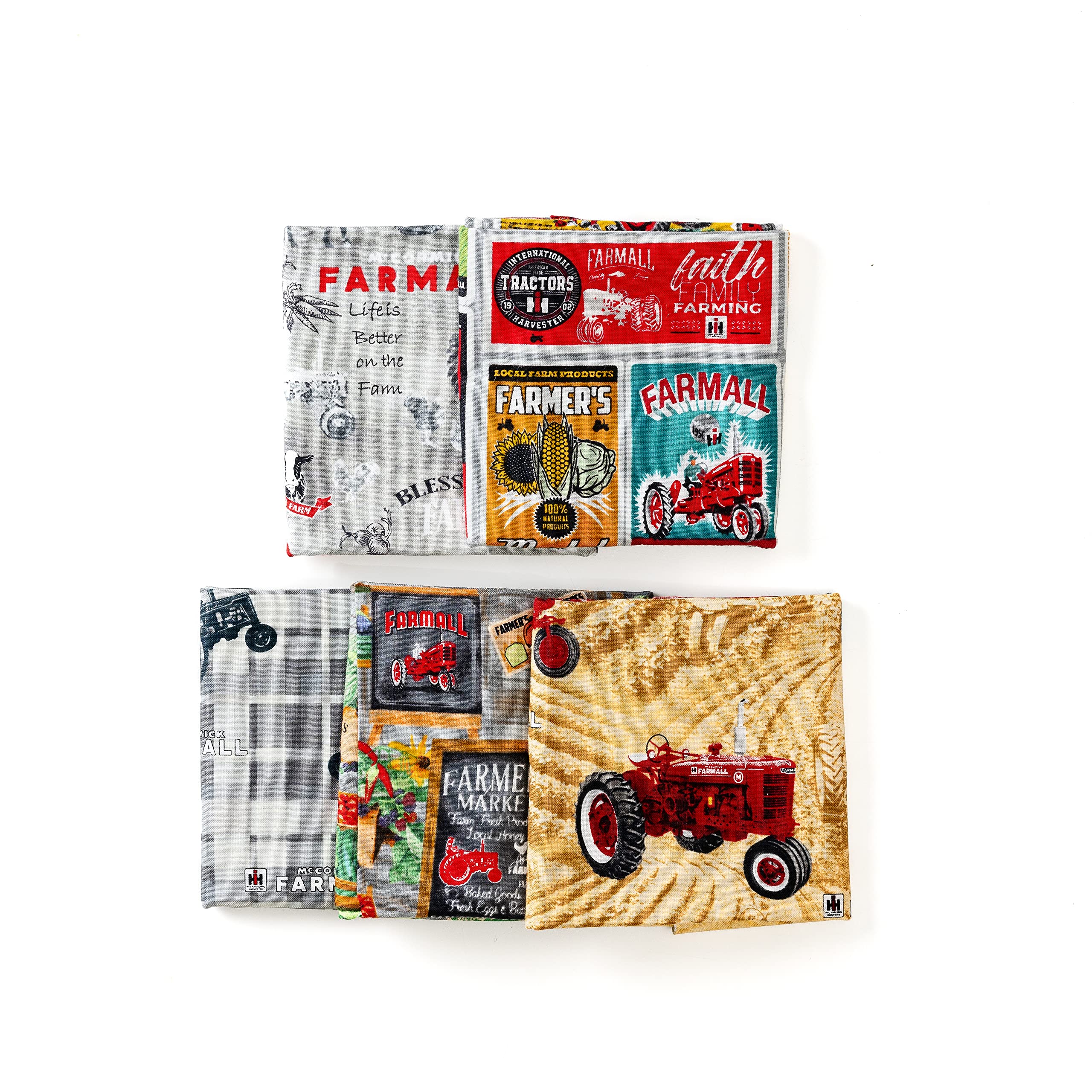 Farmall Tractor Fabric Fat Quarter Bundle, Five Fat Quarters, Farm-to-Table Collection