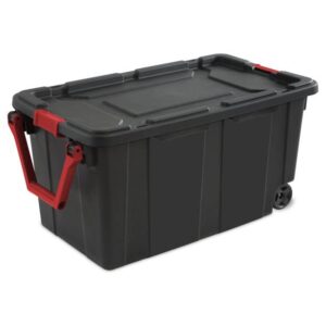 SATHI 40 Gallon Wheeled Industrial Tote Plastic, Black, Set of 2