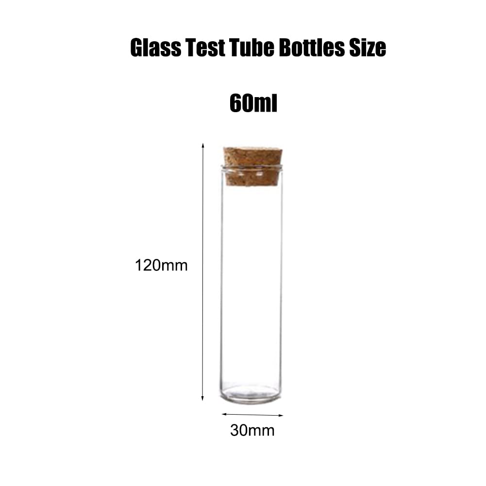 10PCS 60ml/2oz Empty Clear Borosilicate Glass Test Tubes Flat Test Tubes with Cork Stoppers Vials Jars Container Holder Message Bottle for Scientific Experiments Bath Salt Tea Candy Party Favor