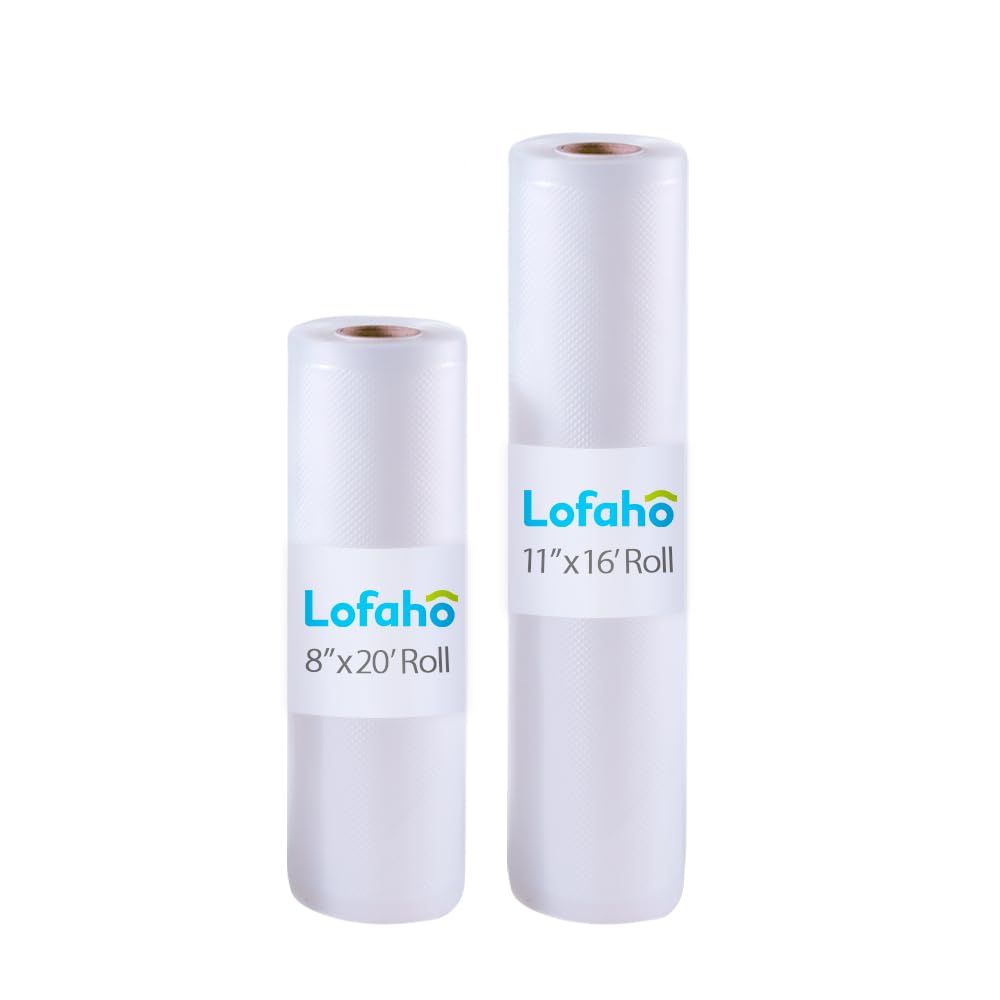 Lofaho Vacuum Sealer Rolls for custom fit airtight food storage, Sous vide, 11"x 16' 1Roll, 8"x20' 1Roll