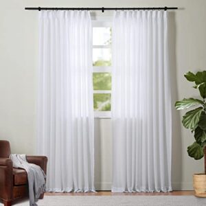 twopages luxury sheer curtain with pinch pleat top for living room kitchen white light filtering curtain elegant window treatment panel (1 panel, 52wx106l)