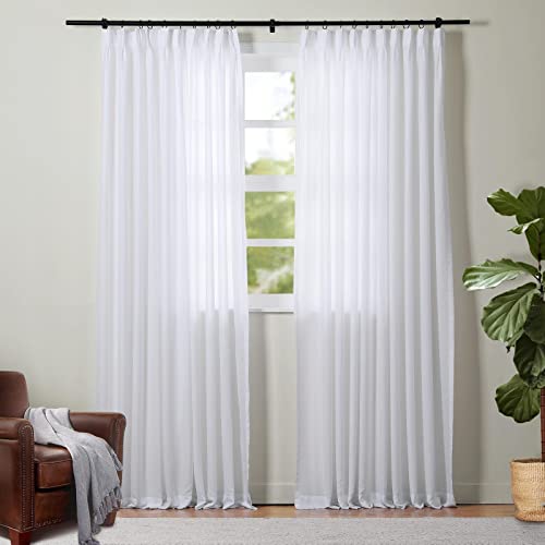 TWOPAGES Luxury Sheer Curtain with Pinch Pleat Top for Living Room Kitchen White Light Filtering Curtain Elegant Window Treatment Panel (1 Panel, 52Wx106L)