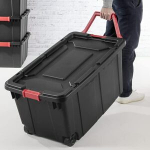 SATHI 40 Gallon Wheeled Industrial Tote Plastic, Black, Set of 2