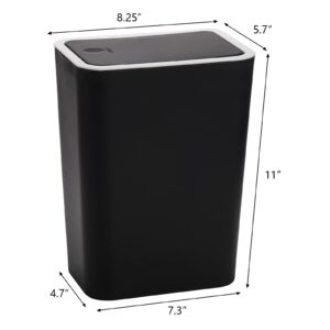 Fasmov Trash Can, 2 Pack 7.5 Liter / 2 Gallon Plastic Garbage Container Bin with Press Top Lid, Garbage Can Waste Basket for Kitchen, Bathroom, Living Room, Office, Narrow Place, Black