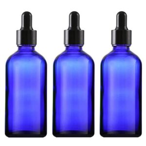 3 Pack 100ml/3.5oz Cobalt Blue Glass Bottles with Glass Eye Droppers Empty Refillable Essential Oils Perfume Dropper Dispenser Sample Travel Makeup Container Storage Vias for Travel Aromatherapy Lab