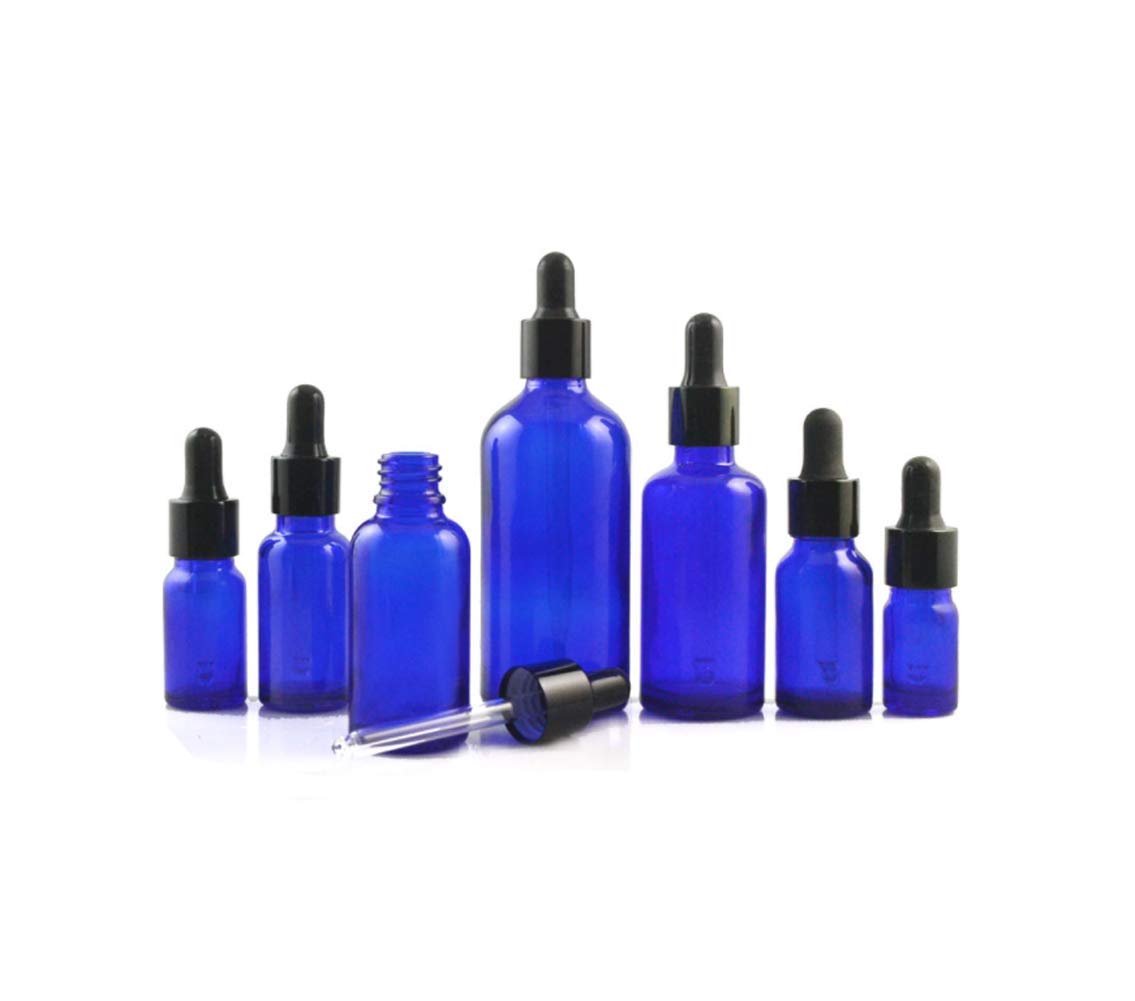 3 Pack 100ml/3.5oz Cobalt Blue Glass Bottles with Glass Eye Droppers Empty Refillable Essential Oils Perfume Dropper Dispenser Sample Travel Makeup Container Storage Vias for Travel Aromatherapy Lab