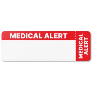 300 labels, red, medical alert stickers for folder file charts - map6270 blank labels (3 x 1 inch) emergency rooms/veterinarians/medical recorders