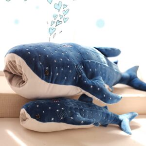 Stuffed Whale Shark Animal Plush Toy Soft Shark Plush Sofa Cushion Back Cushion Hugging Pillow for Kids Adults Birthday Gift Blue 100cm