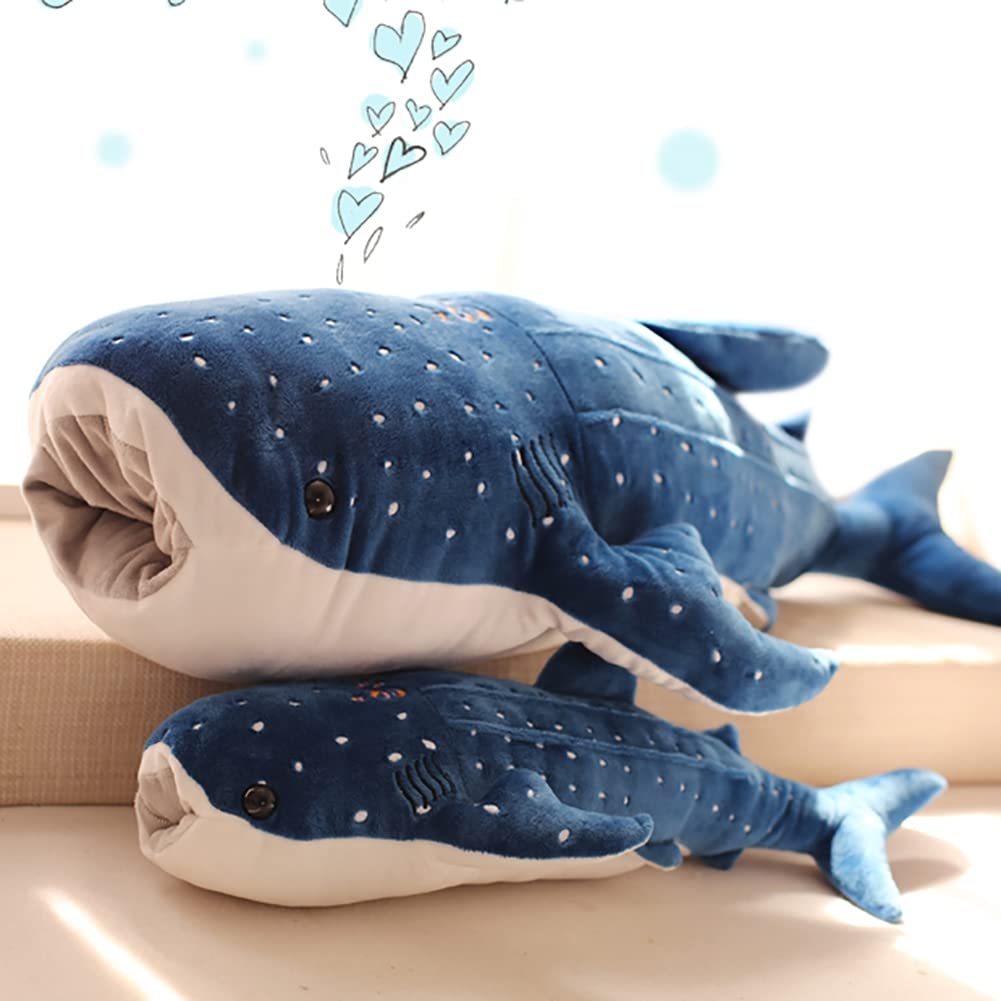 Stuffed Whale Shark Animal Plush Toy Soft Shark Plush Sofa Cushion Back Cushion Hugging Pillow for Kids Adults Birthday Gift Blue 100cm