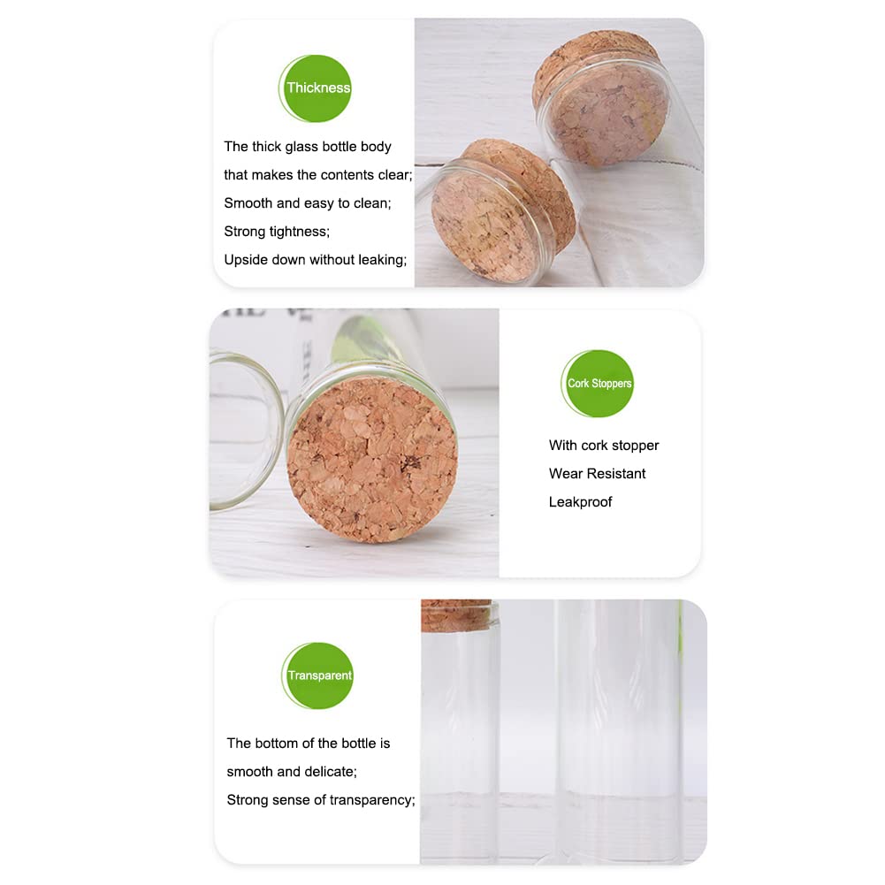 10PCS 60ml/2oz Empty Clear Borosilicate Glass Test Tubes Flat Test Tubes with Cork Stoppers Vials Jars Container Holder Message Bottle for Scientific Experiments Bath Salt Tea Candy Party Favor