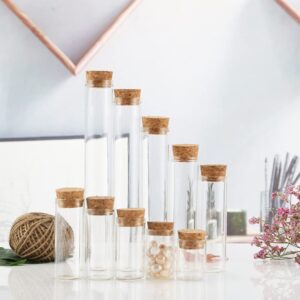 10PCS 60ml/2oz Empty Clear Borosilicate Glass Test Tubes Flat Test Tubes with Cork Stoppers Vials Jars Container Holder Message Bottle for Scientific Experiments Bath Salt Tea Candy Party Favor