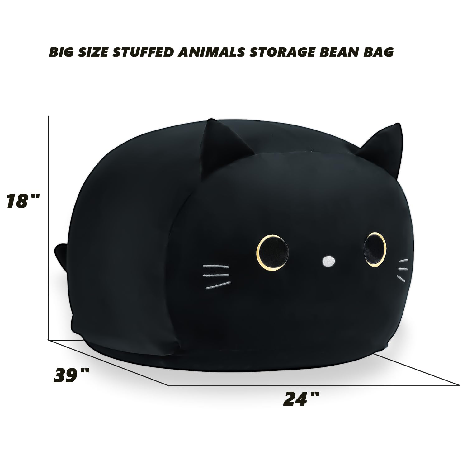 Stuffed Animal Storage Bean Bag Chair Cover for Kids Black Cat Beanbag Chair for Girls Large Size Toy Organizer Cover Only Without Filling