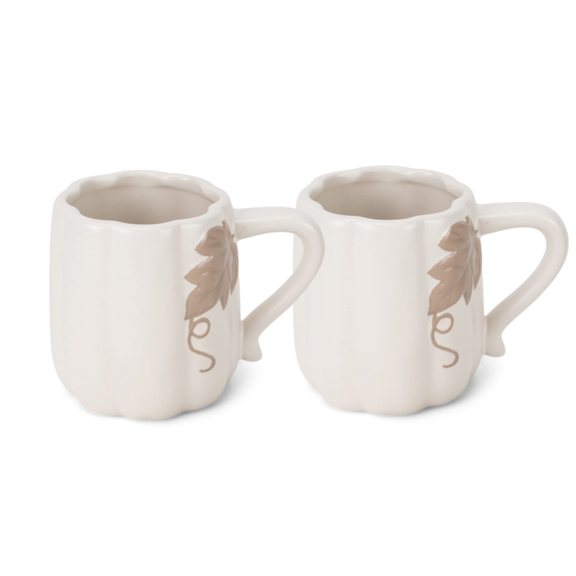 Nat & Jules Pumpkin Shaped 12 ounce Ceramic Coffee Mugs: Perfect for Halloween, Thanksgiving and Fall Kitchen & Home Collections - Set of 2, White