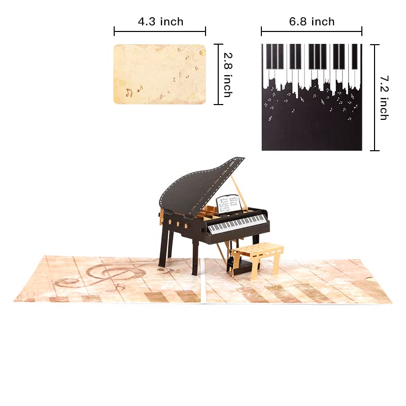 Paper Spiritz Piano Pop Up Card Happy Birthday Greeting Card, 3D Piano Card for Mother's Day, Music Lovers