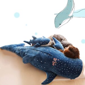 Stuffed Whale Shark Animal Plush Toy Soft Shark Plush Sofa Cushion Back Cushion Hugging Pillow for Kids Adults Birthday Gift Blue 100cm