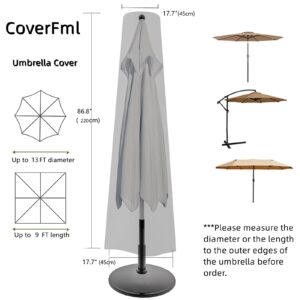 CoverFml Patio Umbrella Cover-420D Waterproof Rectangular Umbrella Cover-Fits 6-9Ft Outdoor Market Parasol, 13Ft Double Sided Umbrella(Coffee) .