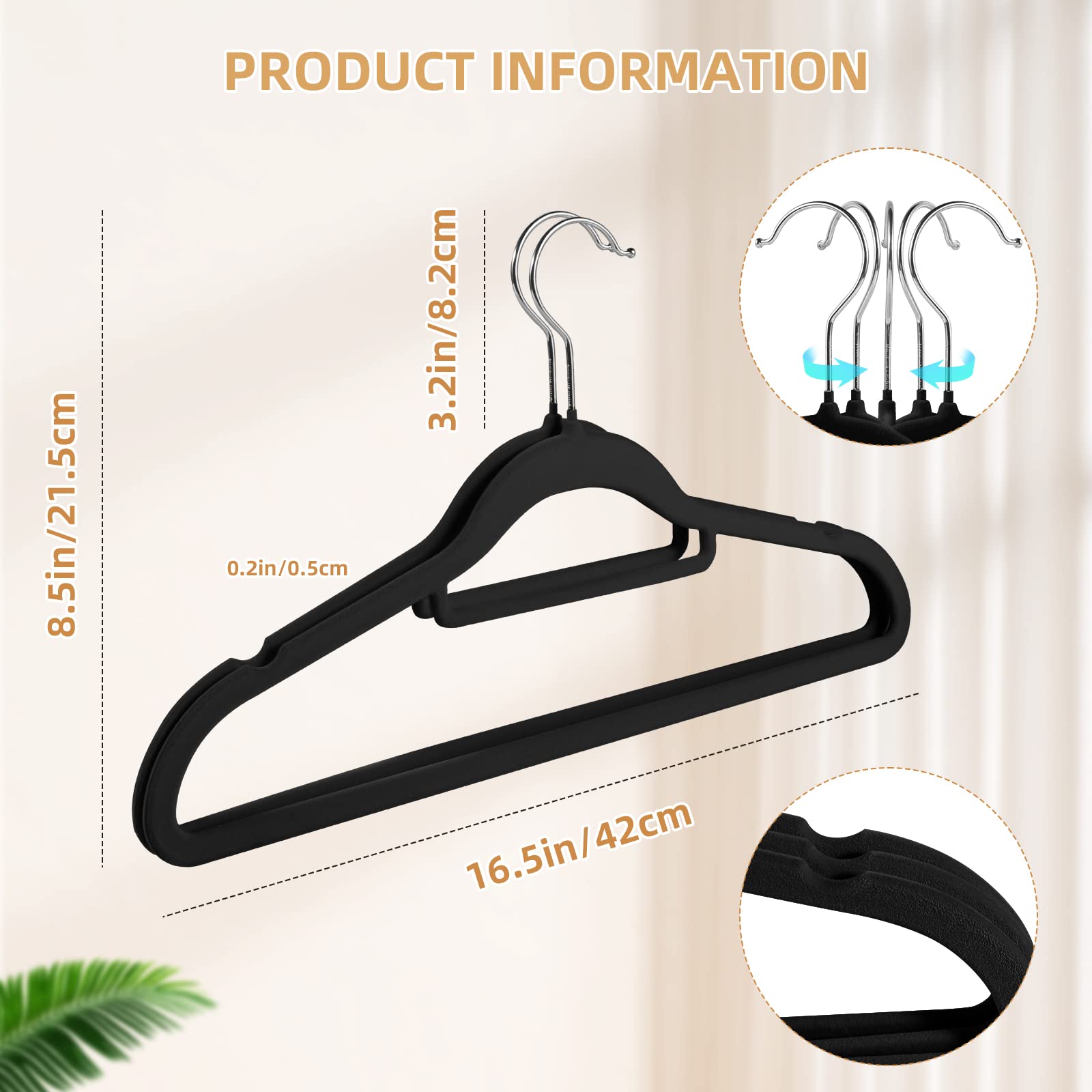 JohneyRulu Velvet Non-Slip Black Hangers - Space-Saving Heavy-Duty Suit Hangers with 360° Swivel Hook - 20 Pack