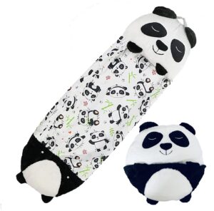 kids sleeping bag ，soft animal travel camping sleeping mat with folding pillow，nap mat for toddlers, boys girls animals sleeping bag，panda sleeping bag for all seasons (white panda)