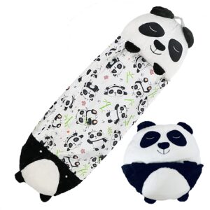 Kids Sleeping Bag ，Soft Animal Travel Camping Sleeping mat with Folding Pillow，nap mat for Toddlers, Boys Girls Animals Sleeping Bag，Panda Sleeping Bag for All Seasons (White Panda)