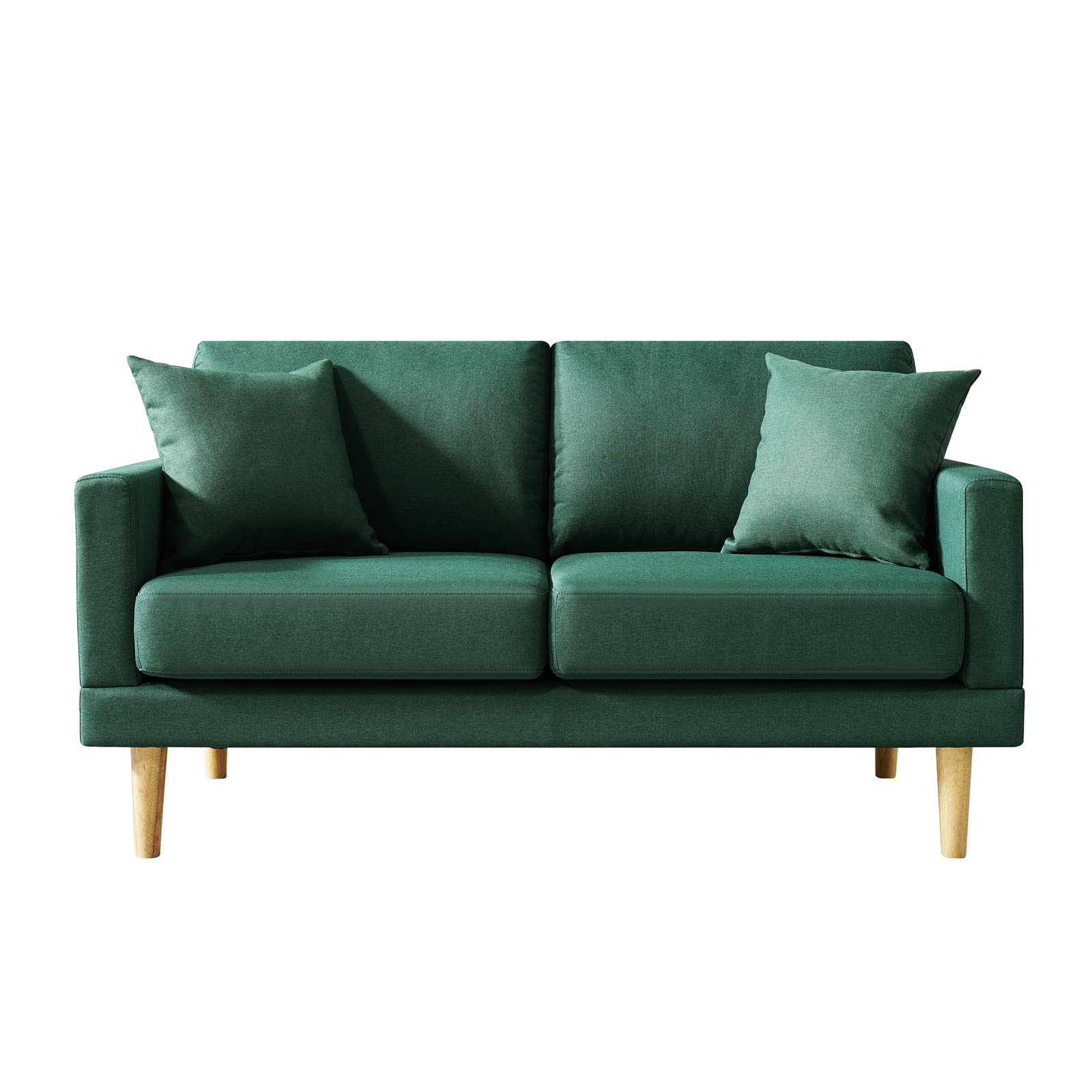 Husbedom 59" Loveseat Sofa, Modern Small Couches for Small Spaces, Living Room, Bedroom, Apartment, Dorm, with Throw Pillow, Dark Green