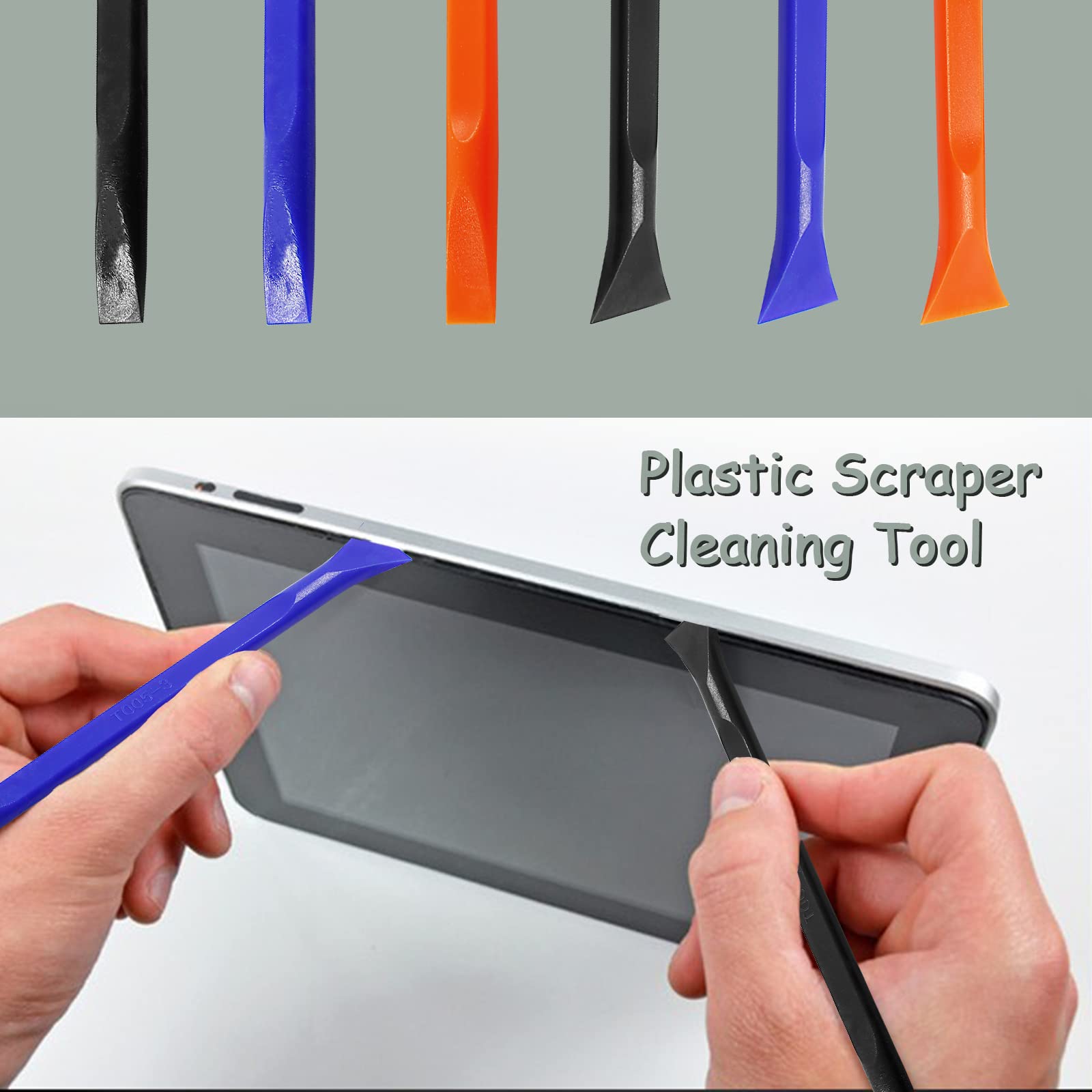 Moicstiy 12Pcs Plastic Scraper Cleaning Tool Non-Scratch Carbon Fiber Multi-Purpose Stiff Scraper Pen-Shaped Scraper Tool for Paint, Stickers Label, Food, Tight Spaces, Crevices (Black & Blue)