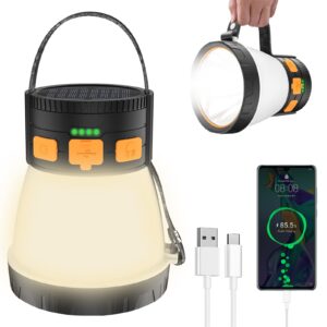 led camping lantern, 1500 lumens camping lantern rechargeable with solar panel charging, waterproof, 8 light modes, 7500mah power bank, camping flashlight for hurricane emergency, hiking, outdoor