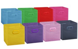 klozenet 11 inch storage cubes 8-pack, fun colored kids cube storage bins, with 2 plastic handle, foldable cubby organizers for home, kids room, nursery and playroom, closet and toys organization,