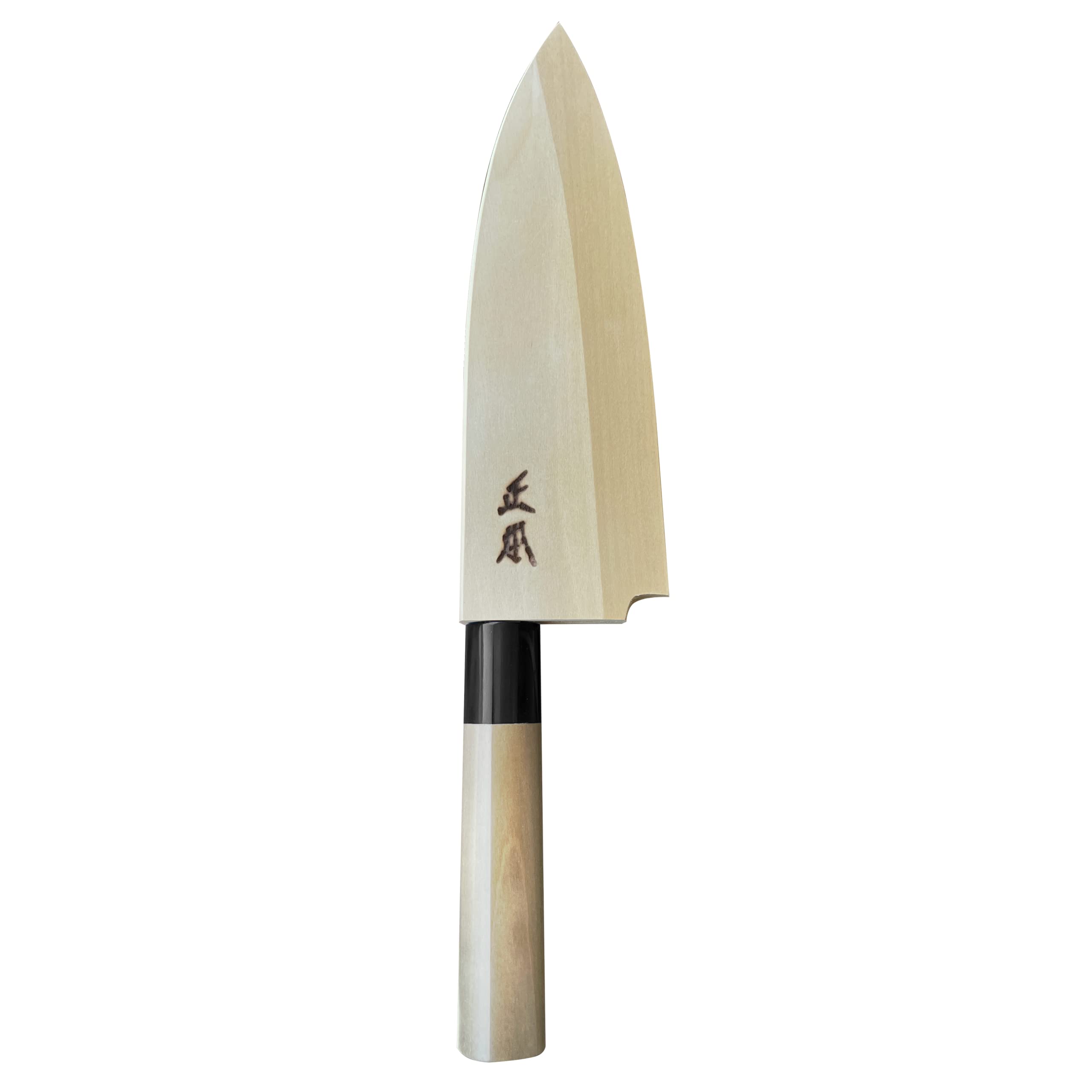 MASAMOTO KS Japanese Deba Knife with Sheath 6.5" (165mm) [HONBAZUKE] Made in JAPAN, Professional Heavy Duty Knife for Fish, Ultra Sharp Japanese Carbon Steel Blade, Wood Wa Handle, Black Ferrule