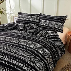 Lightweight Hotel Luxury Duvet Cover 3 Piece Set - Boho Black with White Geometry Ultra Soft Premium Microfiber Breathable Comforter Cover with Zipper Closure, Corner Ties King (104x90 inches)